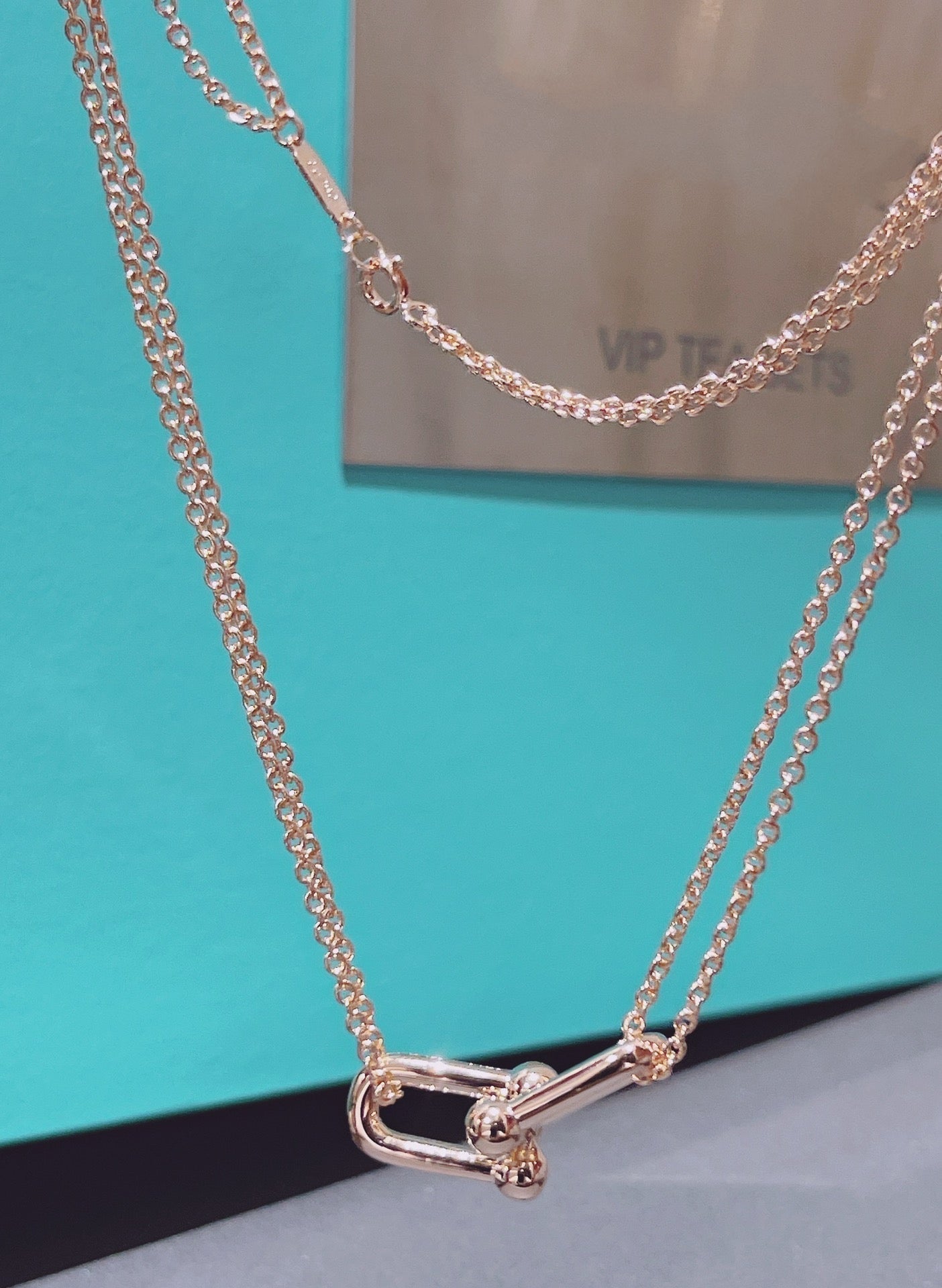 HARDWEAR DOUBLE LINK PEDANT PINK GOLD NECKLACE