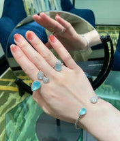 BOHEME AQUAMARINE DIAMOND SILVER OPEN BRACELET