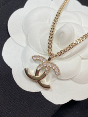 CC PEDANT HALF DIAMOND PINK GOLD NECKLACE