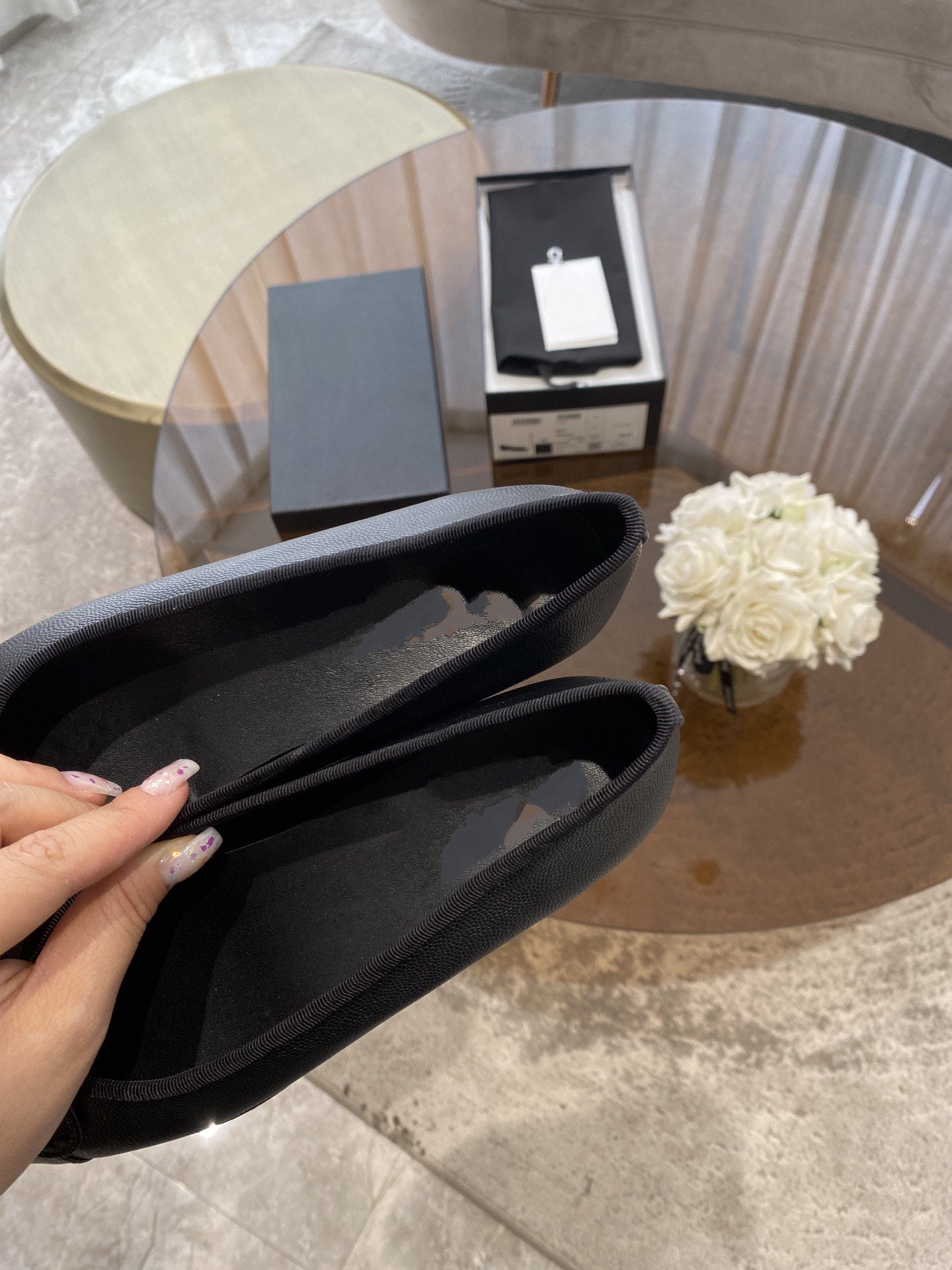 BALLET FLATS BLACK GRAINED CALFSKIN
