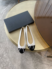 BALLET FLATS WHITE BLACK LAMBSKIN