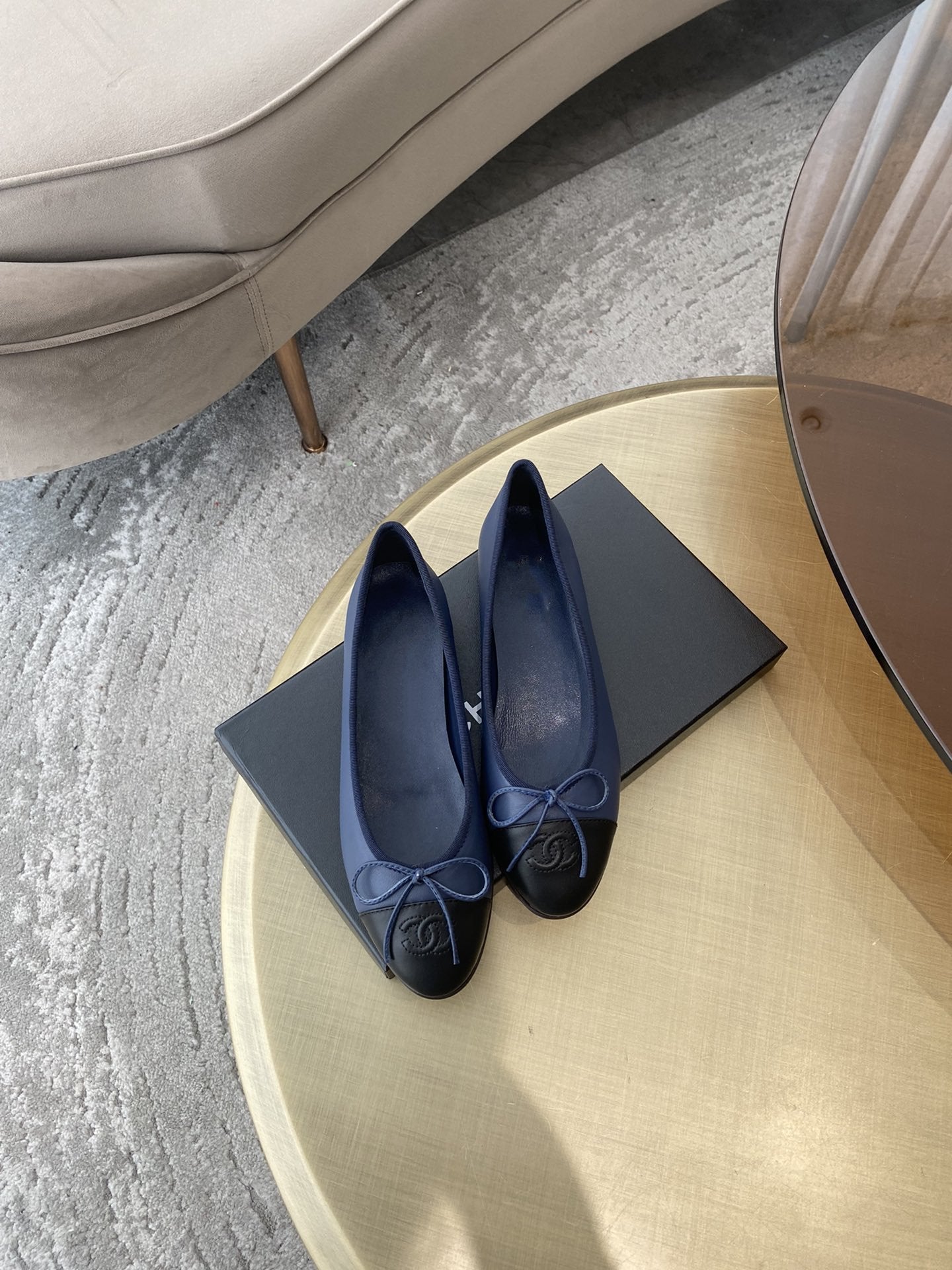 BALLET FLATS DARK BLUE BLACK LAMBSKIN