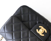 FLAP BAG 20CM GOLD HARDWARE BLACK LAMBSKIN