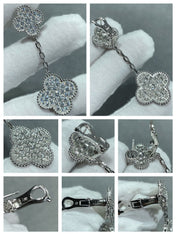 CLOVER 2 MOTIFS DIAMOND PAVED SILVER EARRINGS