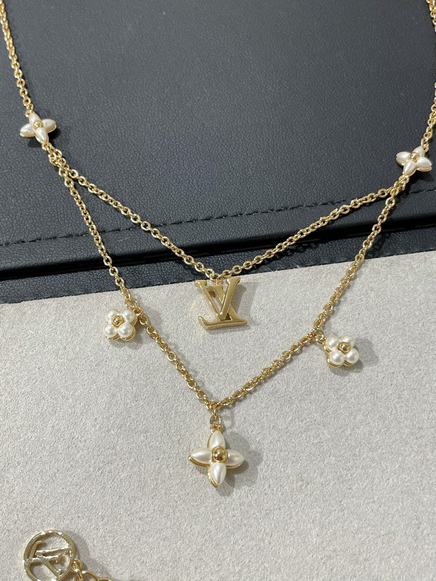 LV FLOWERGRAM PINK GOLD MOP DOUBLE ROW NECKLACE