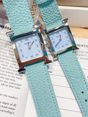 HM HEURE H 26 SILVER BLUE DIAL EPSOM LEATHER