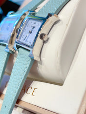HM HEURE H 26 SILVER BLUE DIAL EPSOM LEATHER