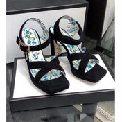 GG HIGH SANDAL BLACK SUEDE WITH PATTERNS