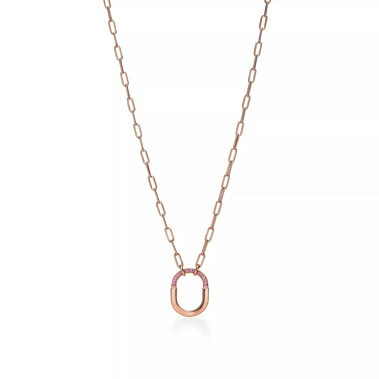 LOCK SMALL PENDANT PINK DIAMOND PINK GOLD NECKLACE
