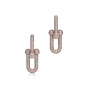 LARGE LINK EARRINGS PINK GOLD WITH PAVED DIAMONDS