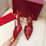 VLOGO SIGNATURE CHERRY RED CALFSKIN HIGH SLINGBACK PUMP 7 CM