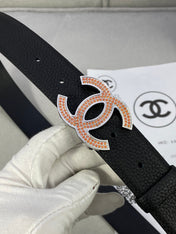 CC 26S BELT 30 MM IN BLACK CALFSKIN STONE EMBELLISHED SILVER TONE 661126