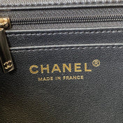 CHANEL 25S MINI FLAP BAG WITH TOP HANDLE 20 IN BLACK CALFSKIN GOLD HARDWARE