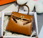 KELLY MINI 20 BAG IN BRONZE BROWN SMOOTH CALFSKIN WITH GOLD HARDWARE
