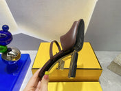 FENDI FIRST 95 MM HIGH-HEELED SANDAL IN CHOCOLATE BROWN LAMBSKIN GOLD HARDWARE