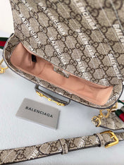 GG MINI 25 PRINTED SADDLE BAG IN EICRU BEIGE CANVAS