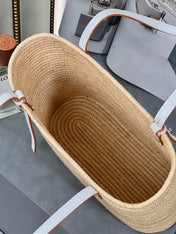 SMALL SQUARE  28 BASKET BAG IN RAFFIA AND WHITE CALFSKIN