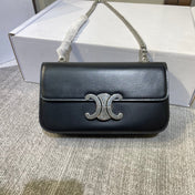 CHAIN EMBOSSED ARMPIT BAG 20 IN BLACK CALFSKIN SILVER HARDWARE