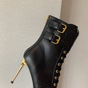 BALMAIN 26S LACE-UP ANKLE BOOTS 105 MM IN BLACK CALFSKIN