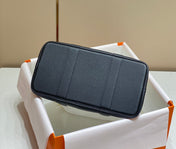 GARDEN PARTY 36CM IN WHITE TOILETS COTTON CANVAS AND BLACK CALFSKIN