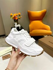 BURBERRY 26S PERFORATED SNEAKERS IN WHITE CALFSKIN