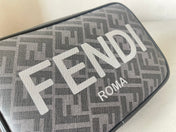 FENDI ROMA 22 CLUTCH BAG IN DARK GREY FF CALFSKIN SILVER HARDWARE WITH WHITE LOGO