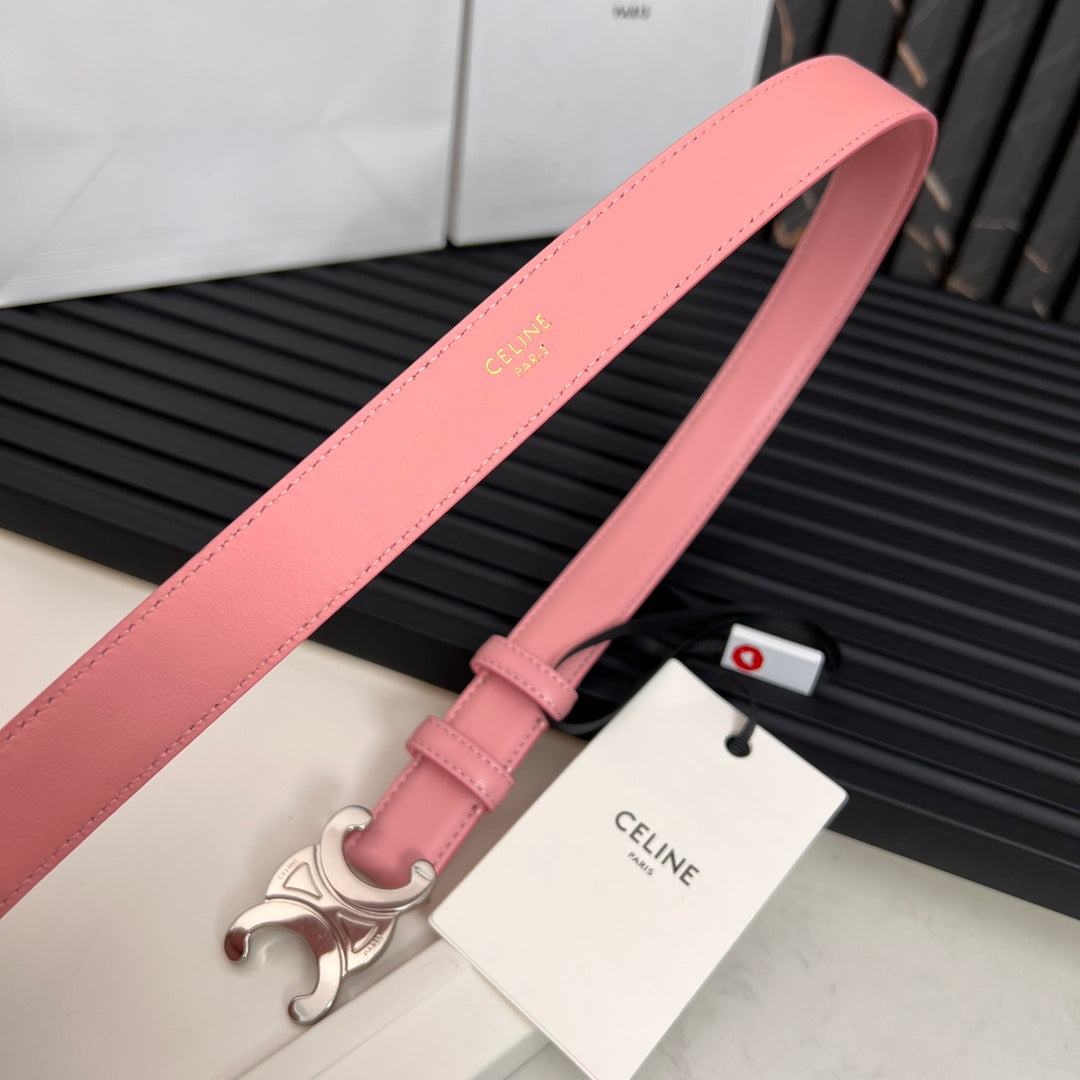 TRIOMPHE 25 MM BELT IN BLUSH PINK CALFSKIN SILVER HARDWARE