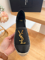 SL YVES LOGO SLIP ON BLACK CALFSKIN AND MESH