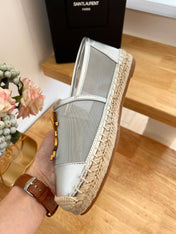 SL YVES LOGO SLIP ON SILVER CALFSKIN AND MESH