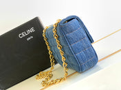 DENIM LEATHER 24 CHAIN SHOUDER BAG