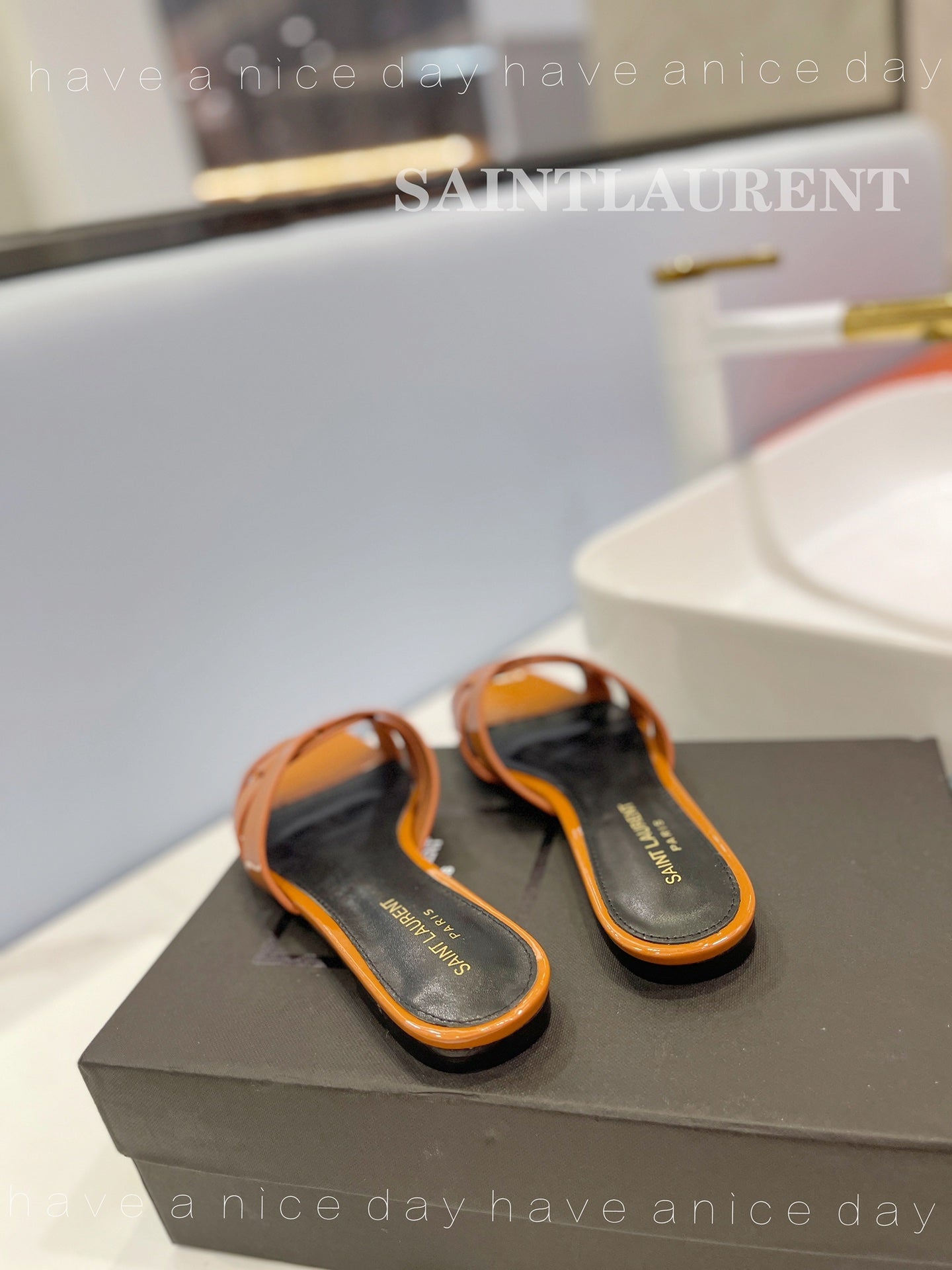 SL TRIBUTE SLIPPERS GLOSSY COPPER CALFSKIN