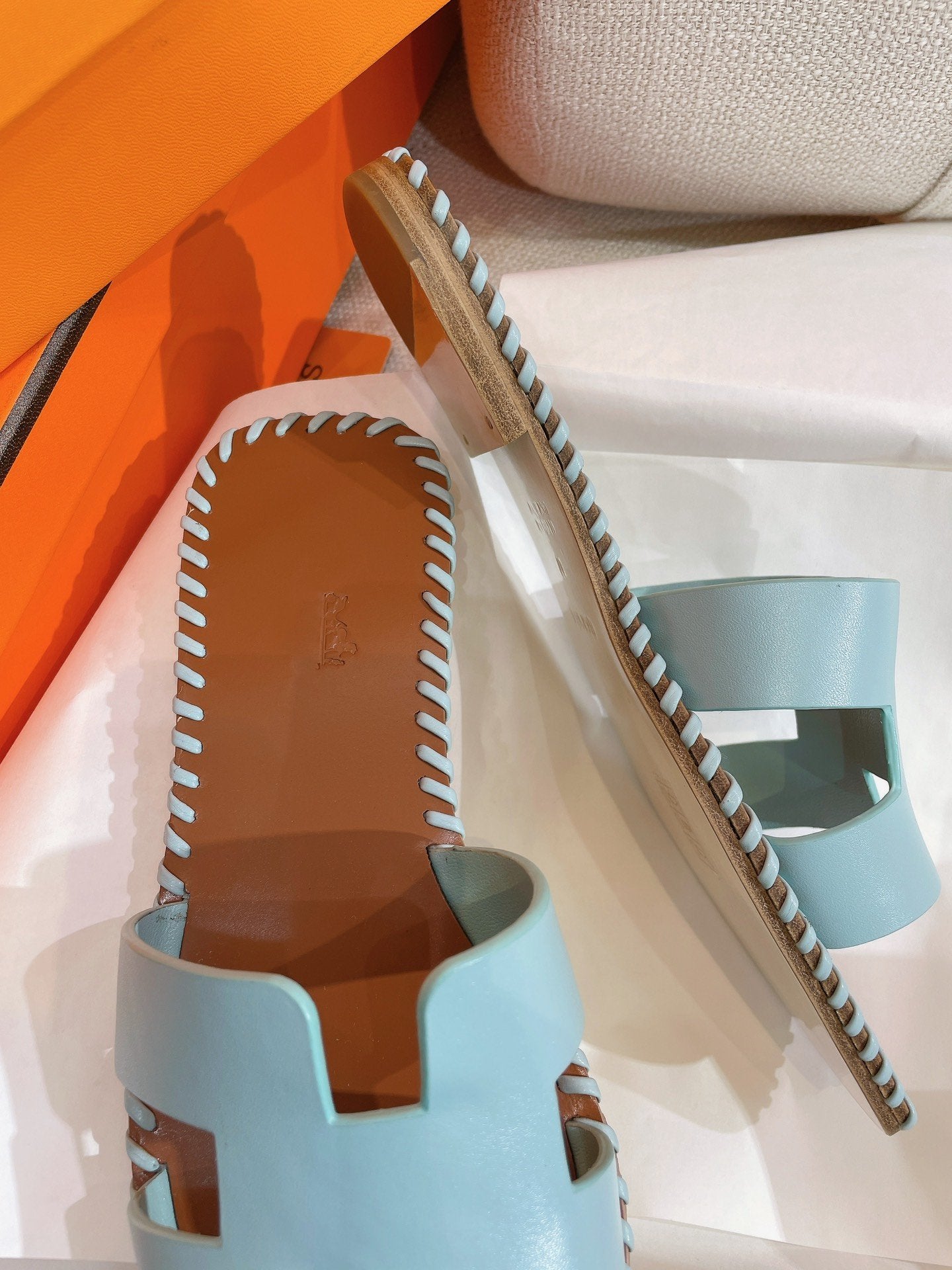 0RAN SANDAL Braided Calfskin BLUE SKY
