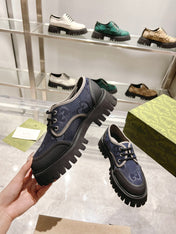 GUCCI 26S LACE-UP SHOES IN NAVY BLUE GG CANVAS