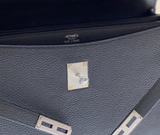 KELLY DEPECHES 34 BRIEFCASE IN BLACK TOGO CALFSKIN SILVER HARDWARE