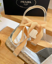 PRADA 26S LACE UP ESPADRILLE FLATS IN SILVER CALFSKIN