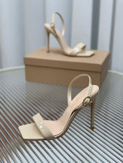 GIANVITO ROSSI 26S RIBBON HEELS 105 MM IN LIGHT BEIGE PATENT LAMBSKIN