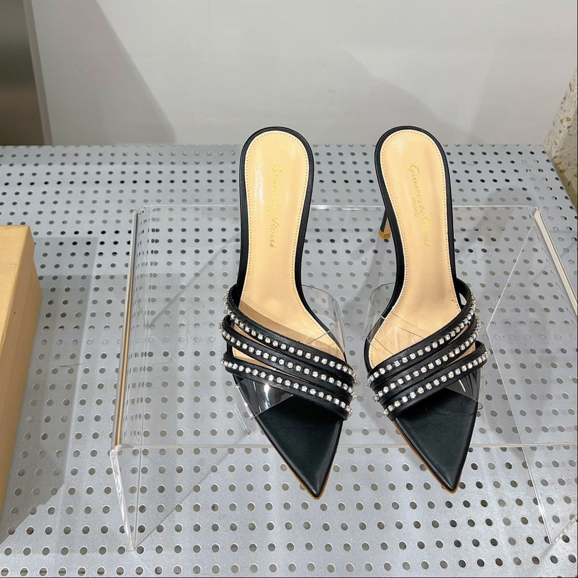 GIANVITO ROSSI 26S HIGH-HEEL SANDALS 100 MM IN BLACK LAMBSKIN
