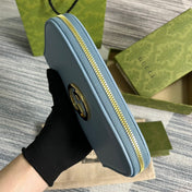 GG BLONDIE 21 FULL ZIP WALLET IN BLUE PASTEL CALFSKIN