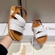 CHLOÉ CROSS STRAP SANDAL IN WHITE MIX BRONZE BROWN RUBBER WITH GOLD HARDWARE
