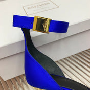 BALMAIN 25S KNOTTED HIGH HEELS 95MM IN DARK BLUE SATIN