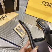 FENDI BAGUETTE SLIDES WOMEN IN BLACK CALFSKIN