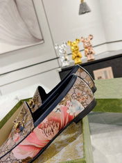 HORSEBIT LOAFER WITH FLOWER PRINT IN DARK BEIGE MONOGRAM JACQUARD FABRIC