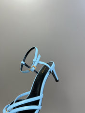 CELINE 26S KNOT STRAPPY SANDALS 60MM IN SKY BLUE CALFSKIN