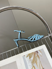 CELINE 26S KNOT STRAPPY SANDALS 60MM IN SKY BLUE CALFSKIN