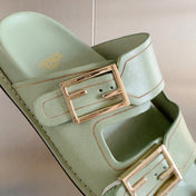 FENDI BAGUETTE DAD SANDALS IN ASH GREY CALFSKIN