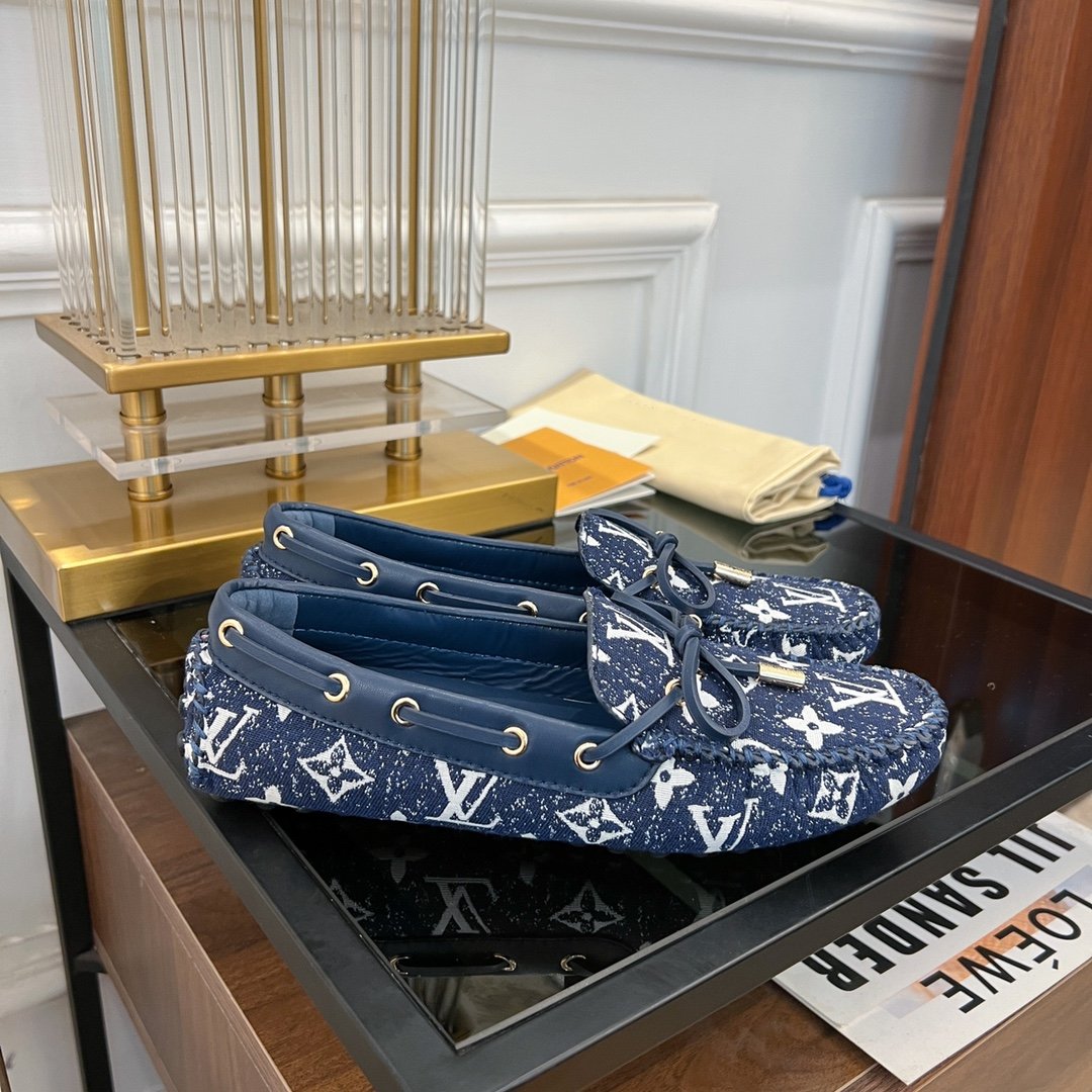 LV GLORIA FLAT LOAFER DENIM FLORAL FABRIC DARK BLUE