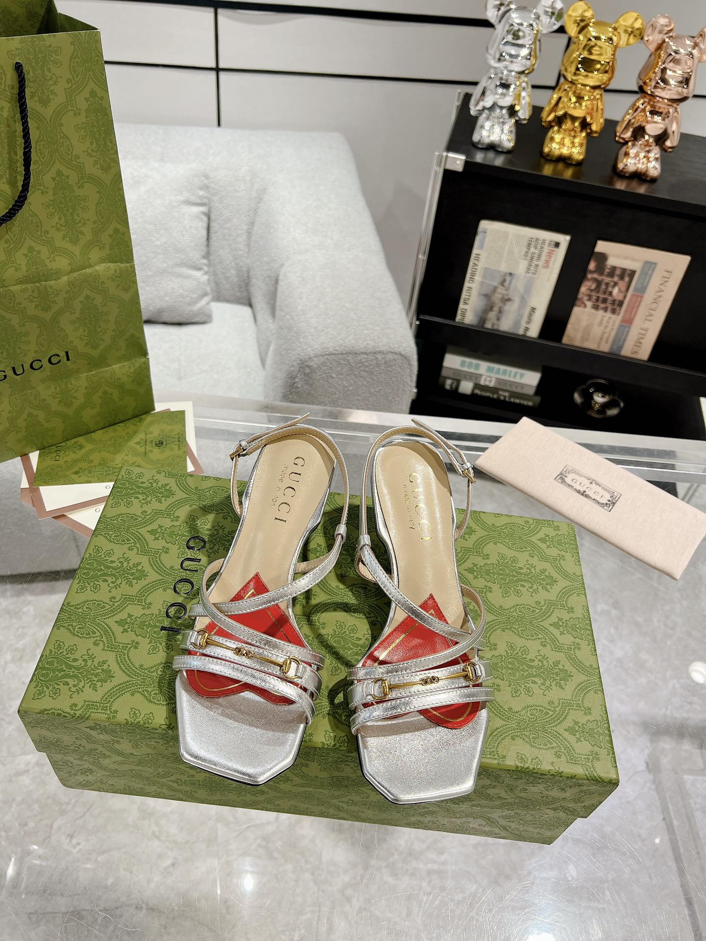 HIGH HEEL 65MM IN SILVER CALFSKIN WITH RED HEART