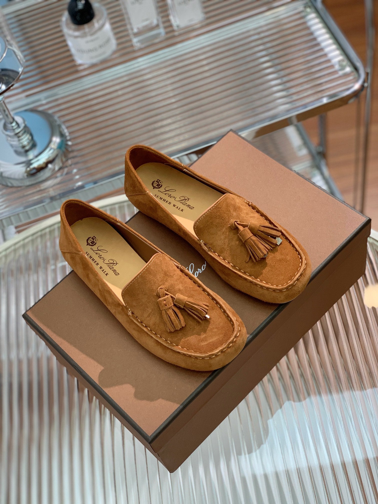LP DOT SOLE WALK LOAFERS CARAMEL SUEDE