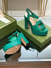 GG 120 INTERLOCKING G SANDAL JADE GREEN CALFSKIN