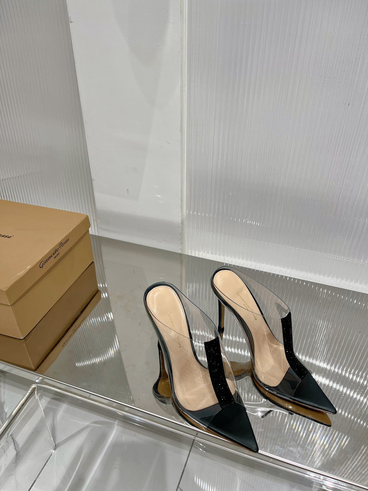 GIANVITO ROSSI 26S HEELED SANDALS 105 MM IN BLACK TPU
